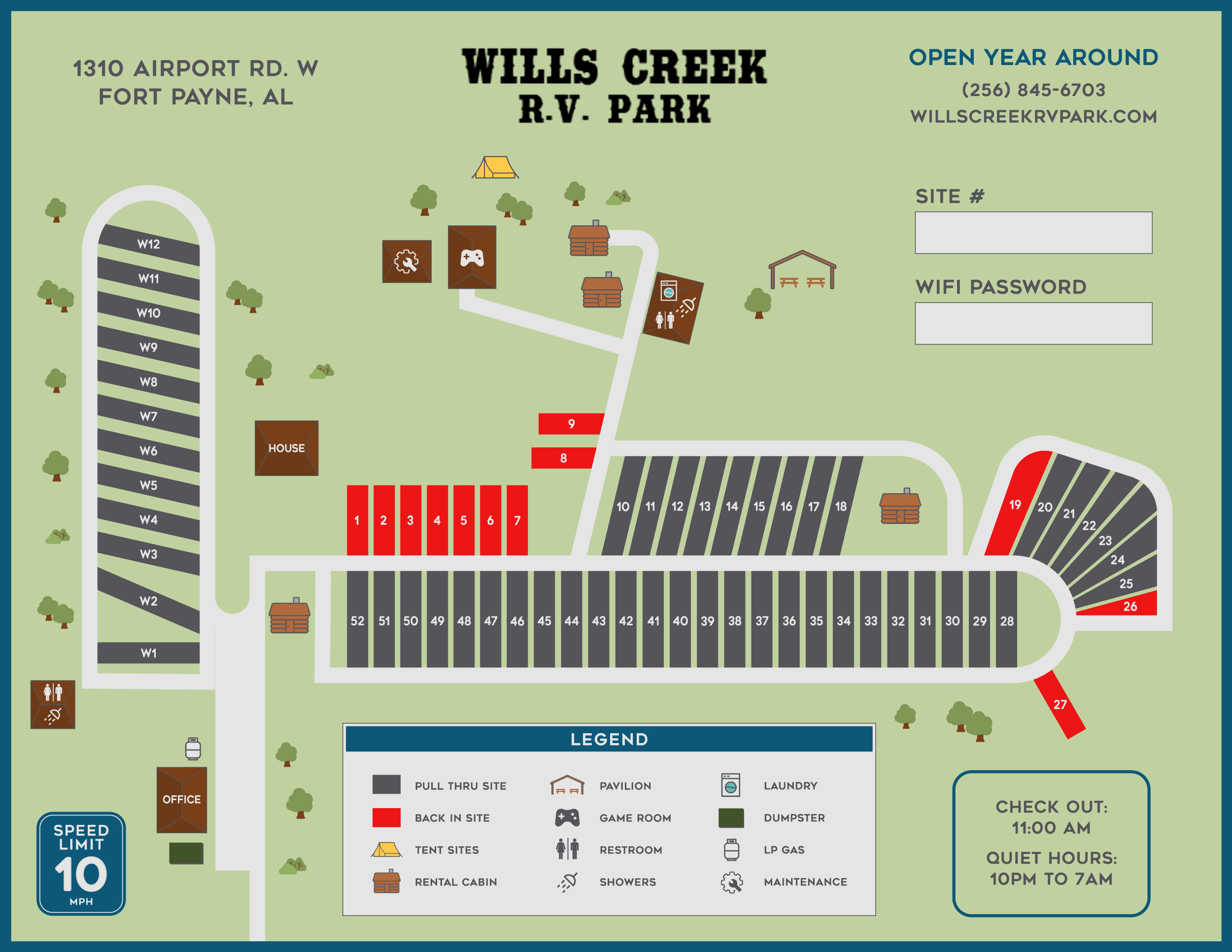 Wills Creek RV Park Campground Map